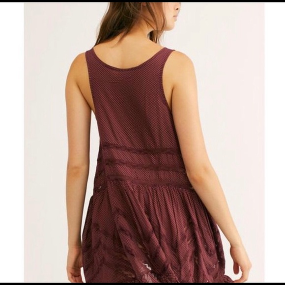 Free People Voile & Lace Maroon with Black Polka Dot Trapeze Dress - Picture 6 of 12